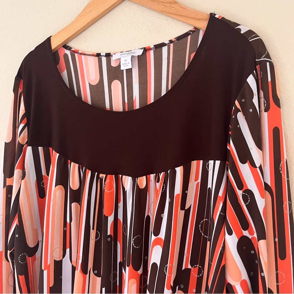 Dress Barn Womens Vintage Top 1X 3/4 Sleeves Abstract Mod Retro MCM Boho 90s Art - Picture 2 of 10